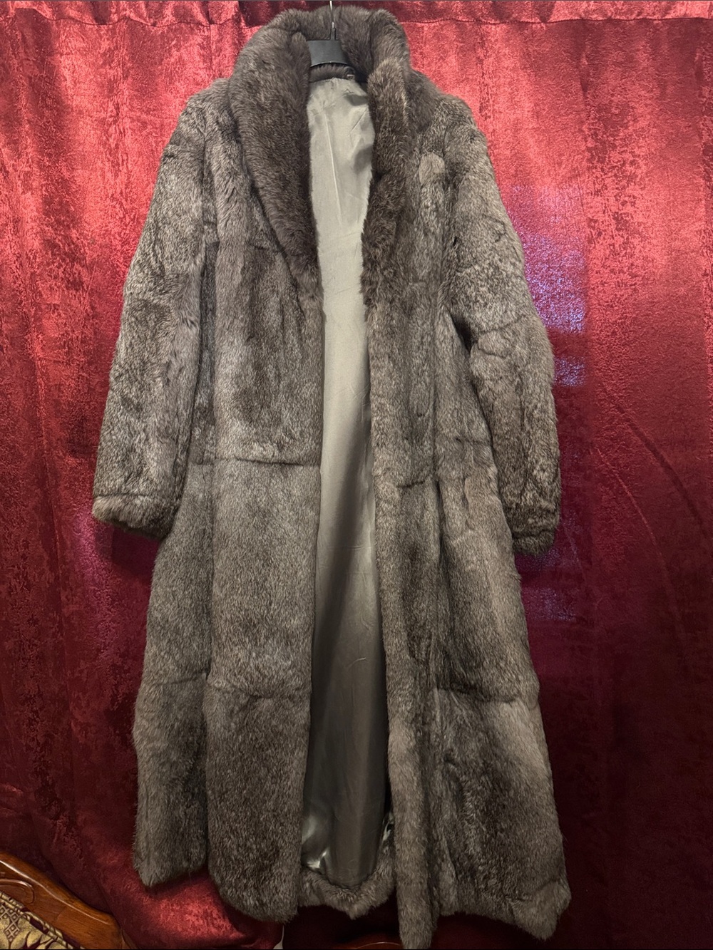 Luxurious Long Gray rabbit fur Coat - Womens men’s Winter Outerwear